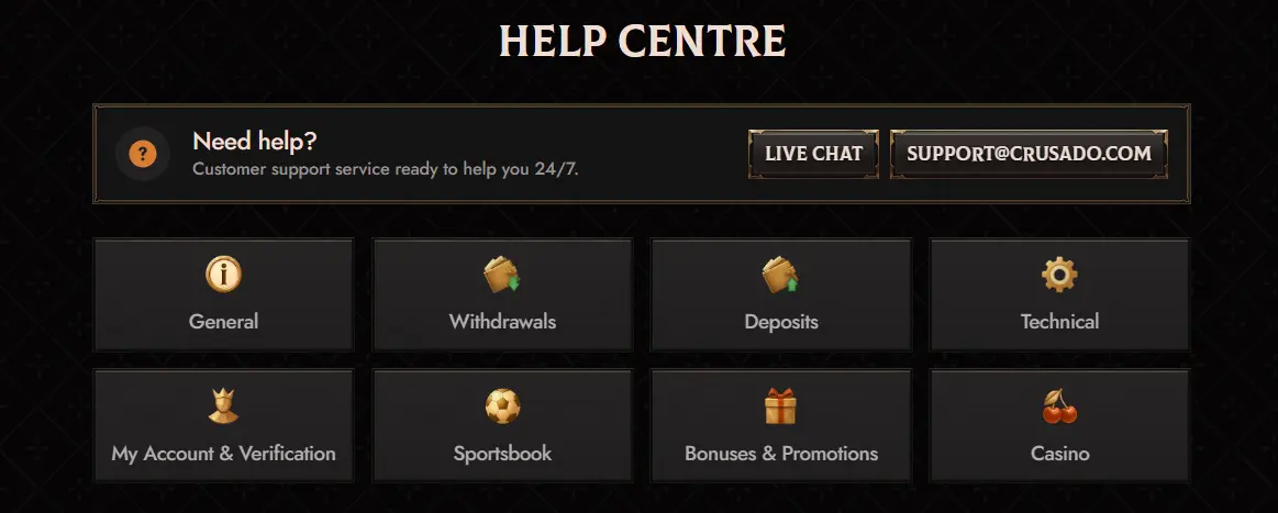 crusado casino help centre
