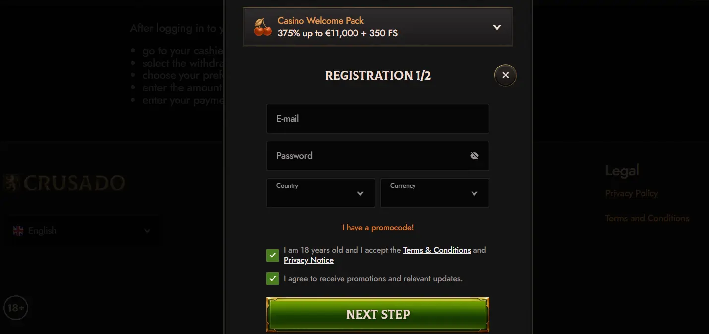 crusado casino registration